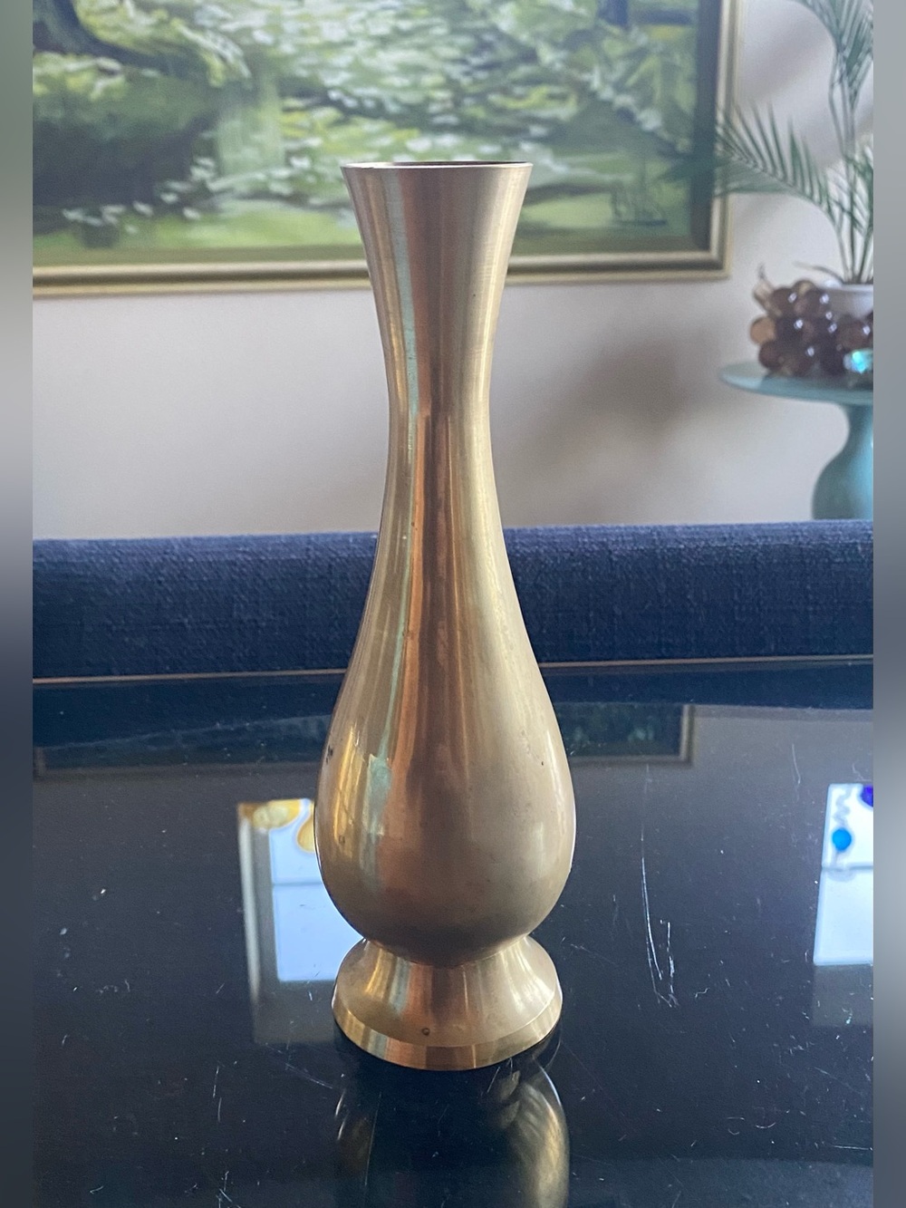 VTG 70d Solid Brass Bud Vase Elegant Trumpet Neck & Bulbous Base
